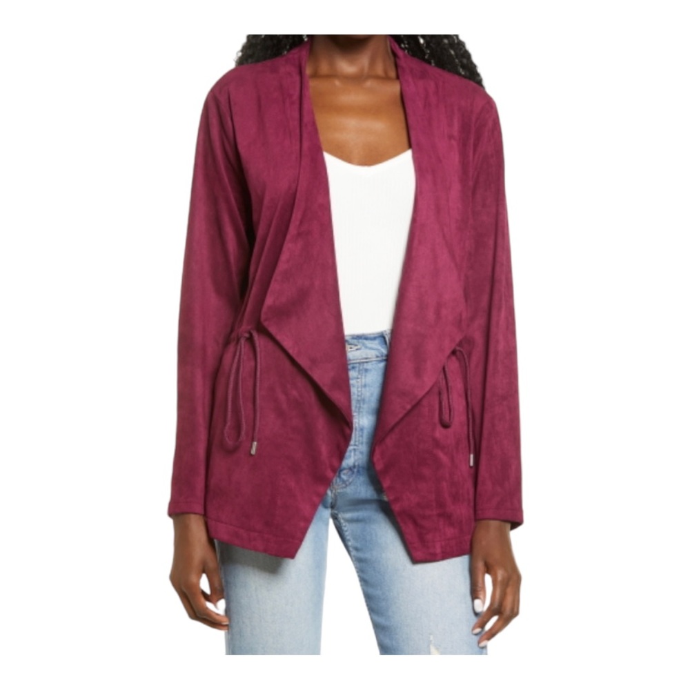 NWT Women's Blanknyc Faux Suede Drapey Jacket, Size X-Small in Maroon